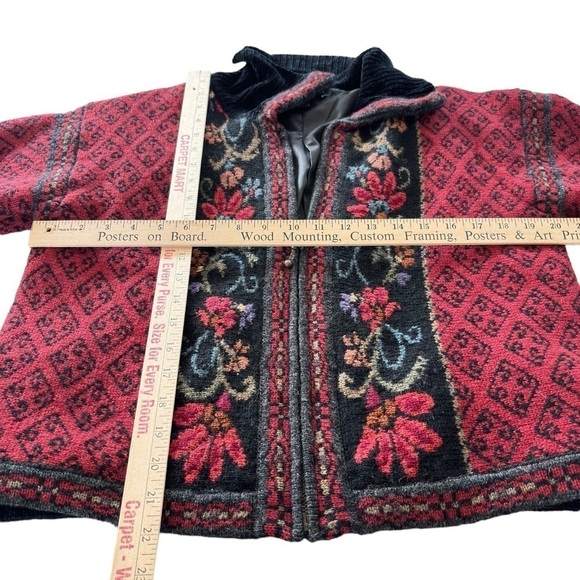 VTG Icelandic Design Wool Cardigan Sweater Medium Floral Granny Cottage Core - Picture 6 of 14